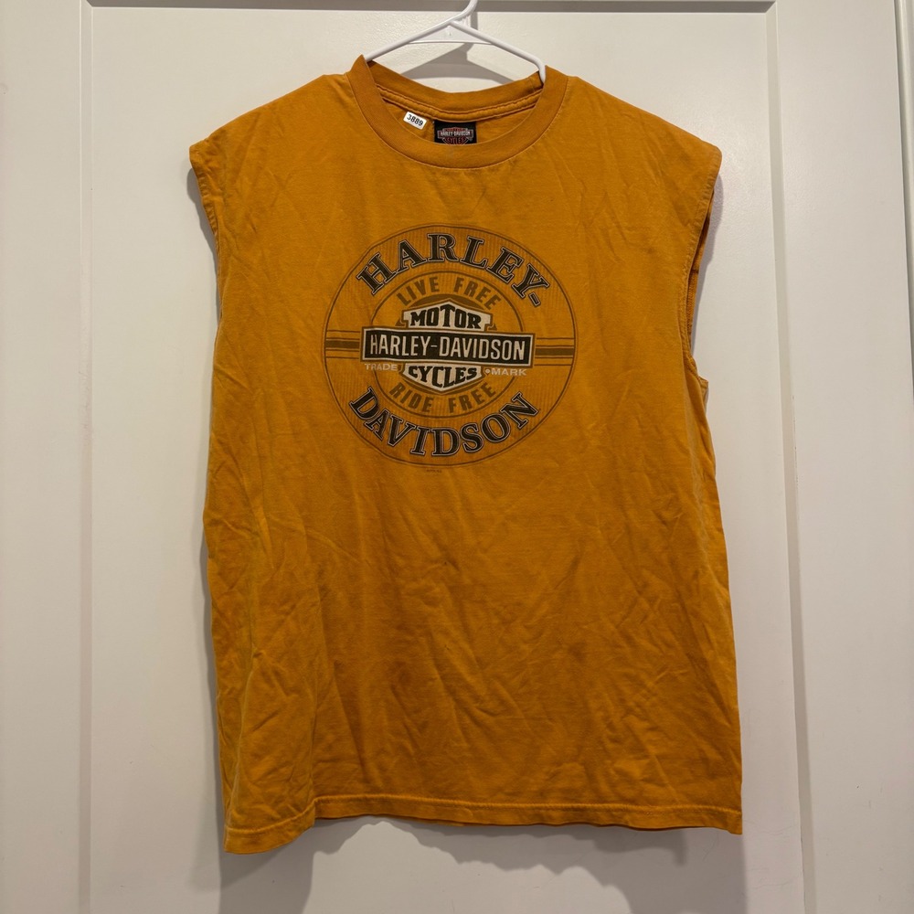 Harley-Davidson Mens Daytona Beach Skull Sleeveless T-Shirt Orange Large